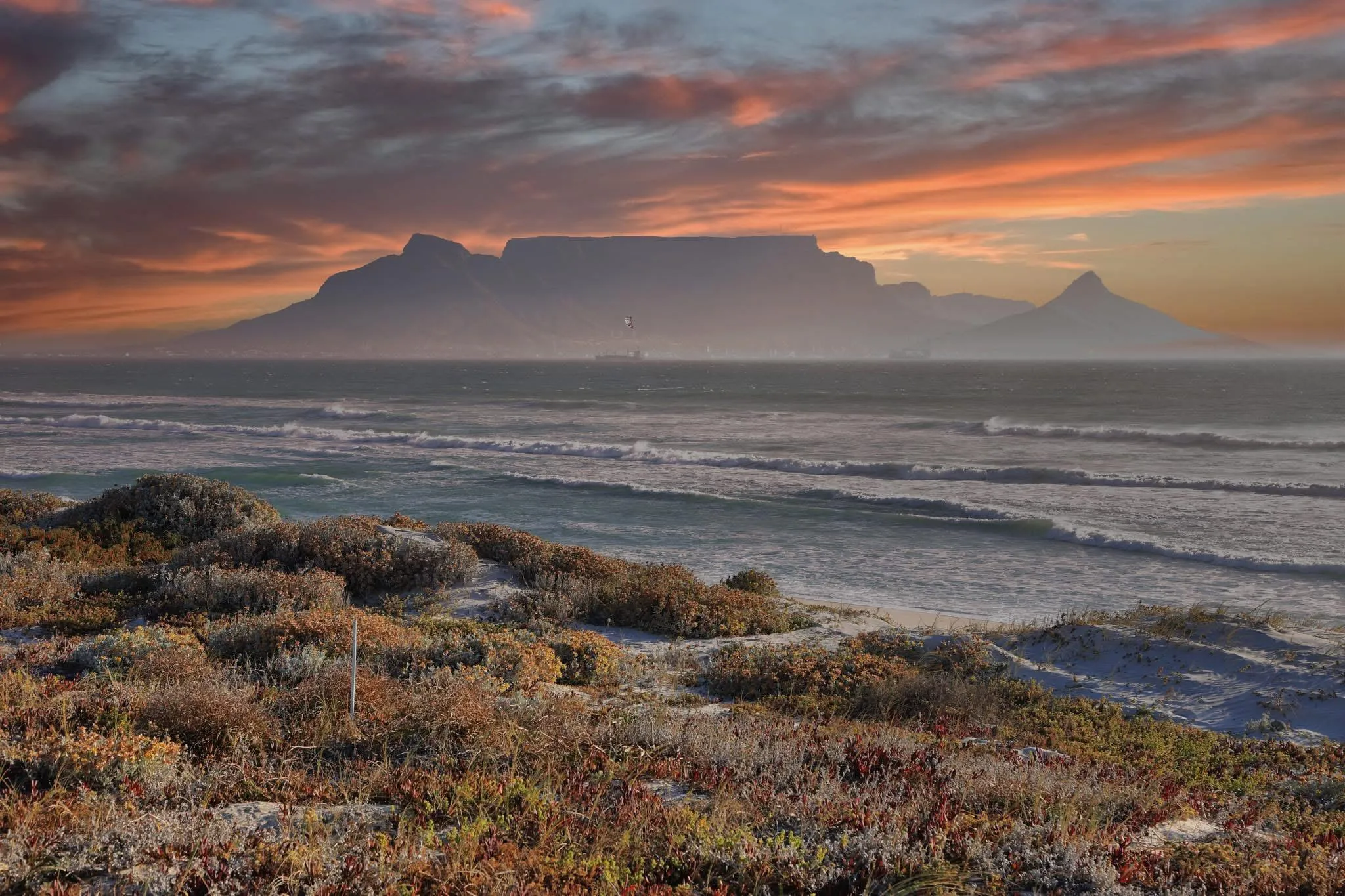 Table Mountain at sunset from the beach